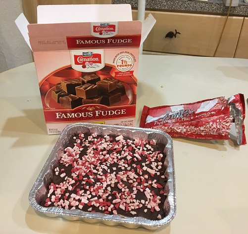 Carmation fudge with Andes peppermint baking chips